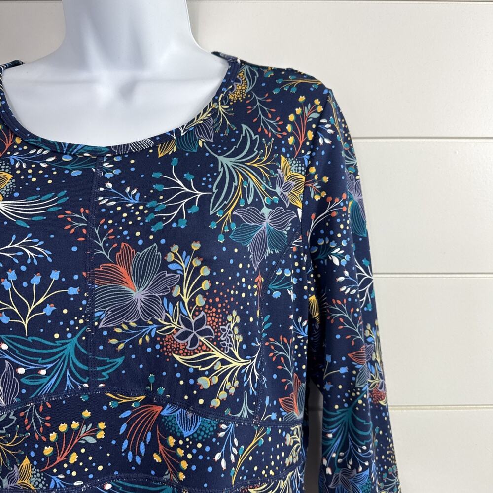 Title Nine Fit & Flare Dream 3/4 Sleeve Dress Flora Fest Pattern Navy Blue sz M - Picture 3 of 7